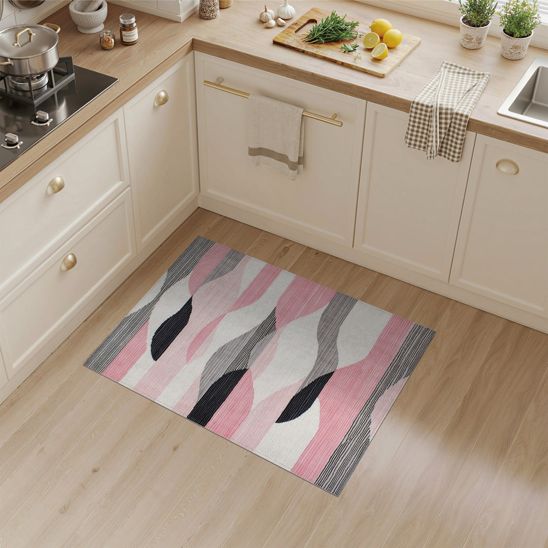 Geometric Modern Pink Geometric Wave Area Rug
