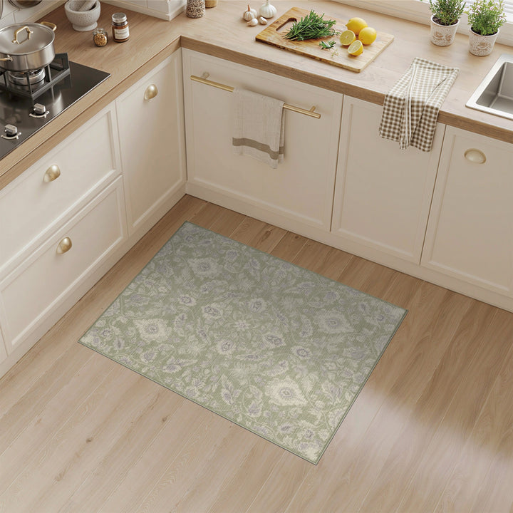Green Floral Vintage Area Rug