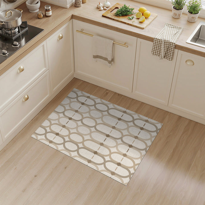 Beige Geometric Oval Link Area Rug