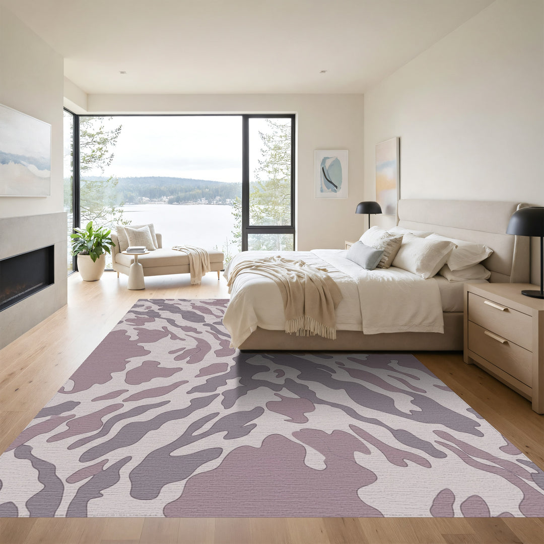 Mauve And Gray Organic Camouflage Rug