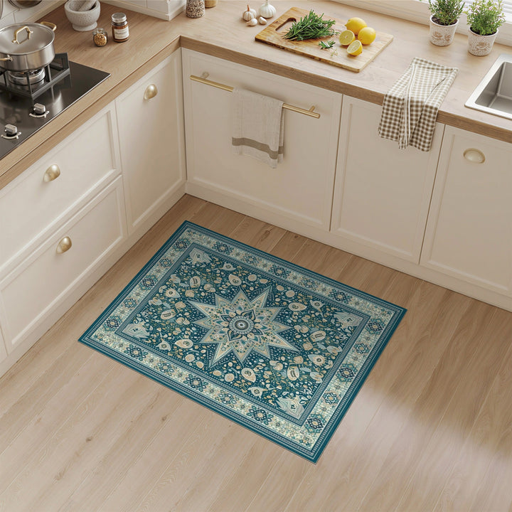 Teal Floral Vintage Area Rug