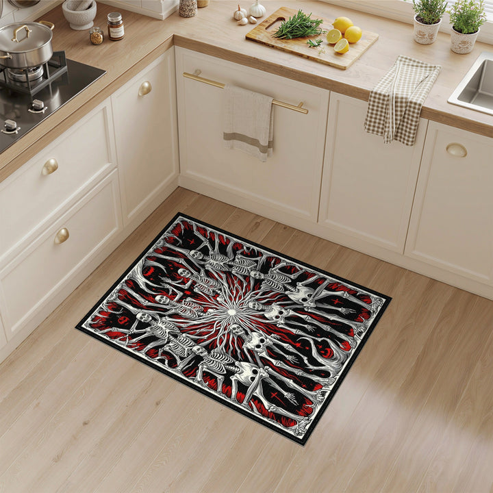Skeleton Circle Black White Area Rug