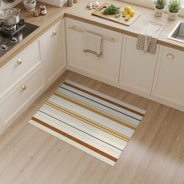 Brown and Tan Striped Washable Area Rug