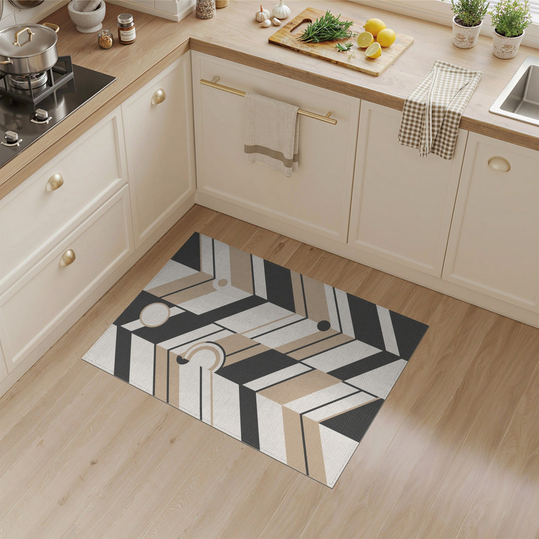 Beige Black Geometric Chevron Area Rug