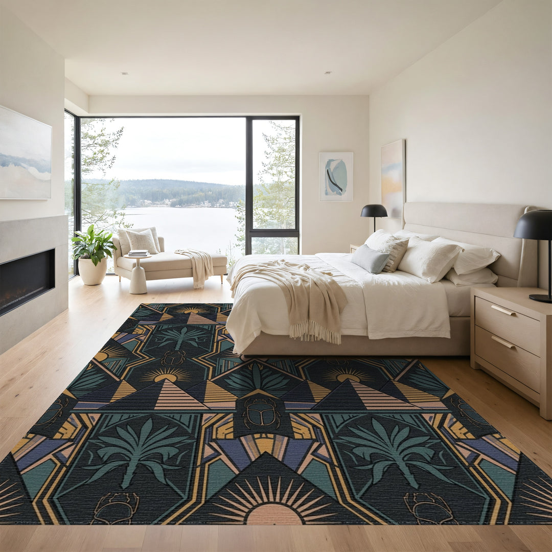 Art Deco Pyramid Scarab Sunburst Rug