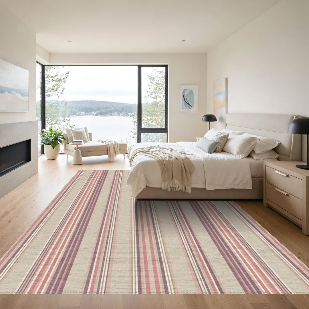 Vintage Muted Mauve Striped Rug