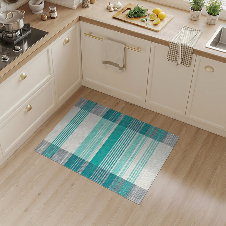 Geometric Modern Teal Striped Geometric Area Rug