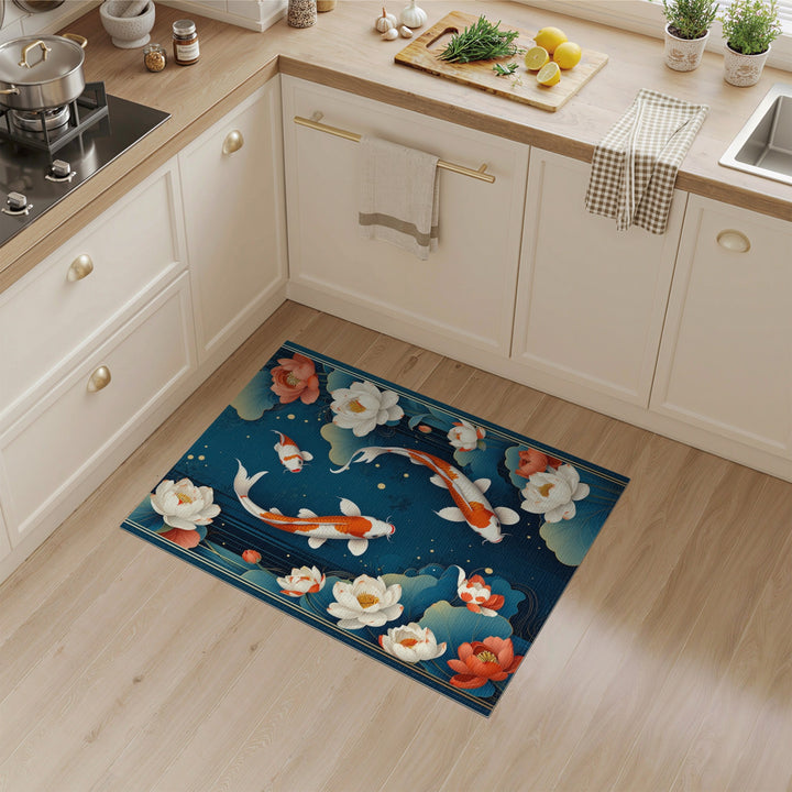 Koi Lotus Blue Washable Area Rug