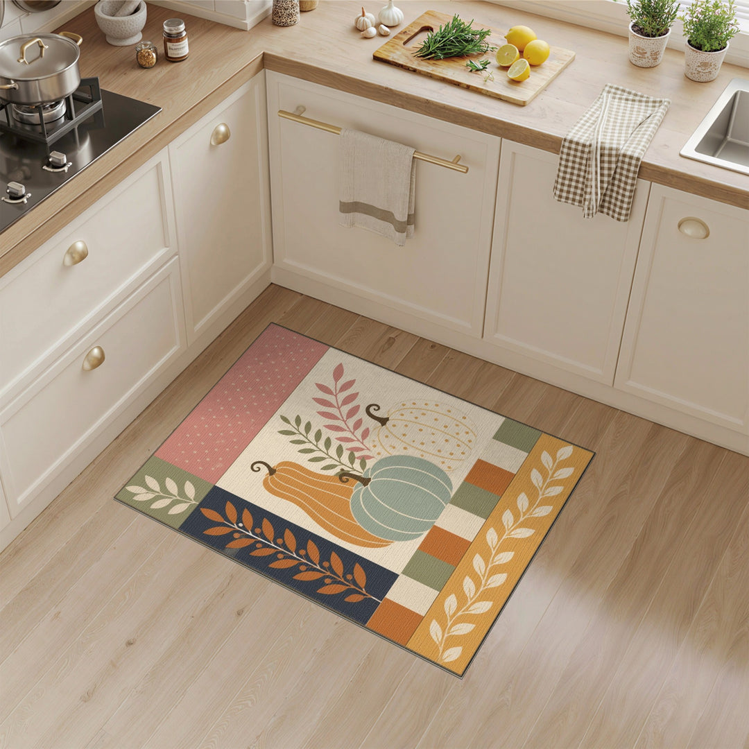 Rustic Farmhouse Autumn Pumpkin Harvest Area Rug