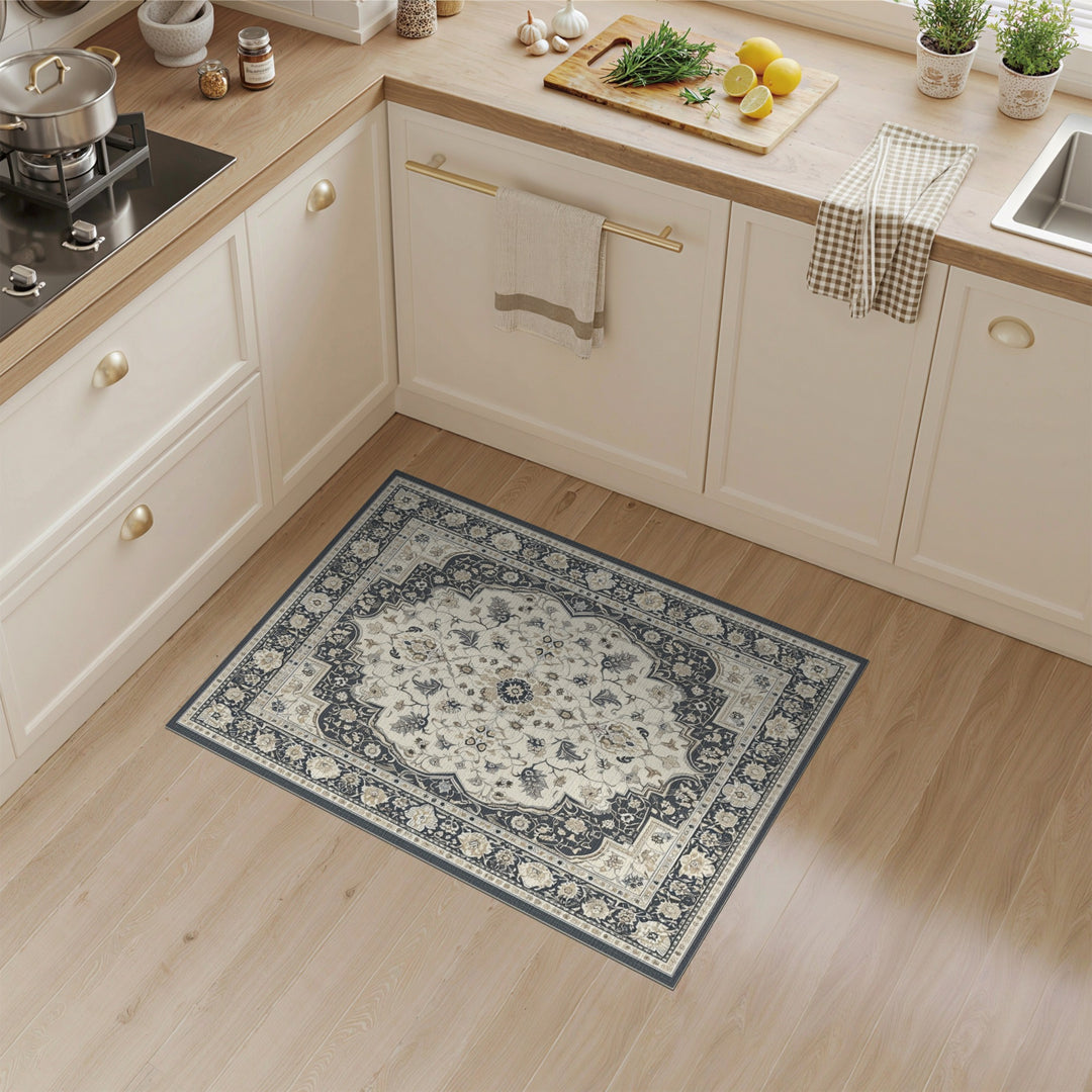 Black Ivory Persian Floral Medallion Area Rug