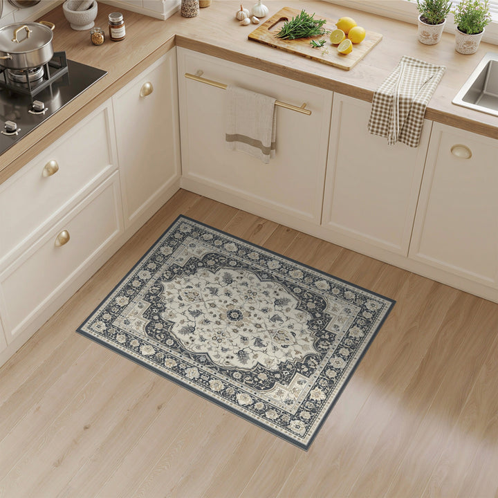 Black Ivory Persian Floral Medallion Area Rug