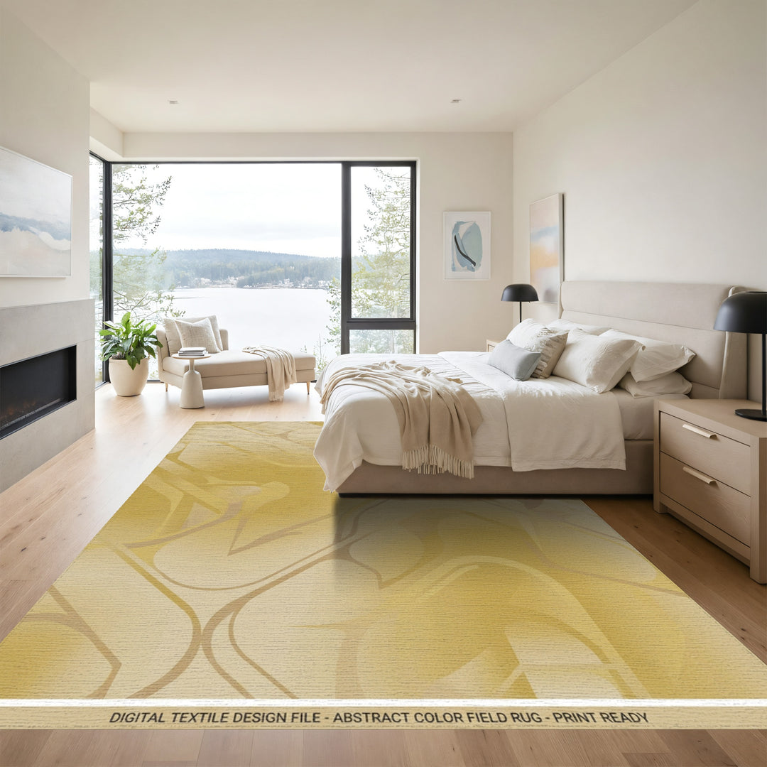 Golden Yellow Abstract Flow Rug