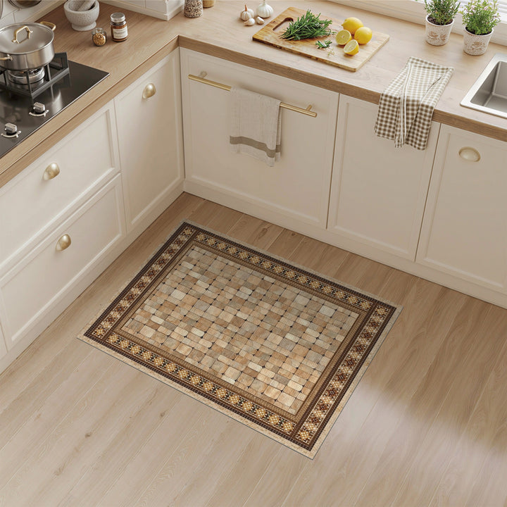 Brown Tan Mosaic Tile Area Rug