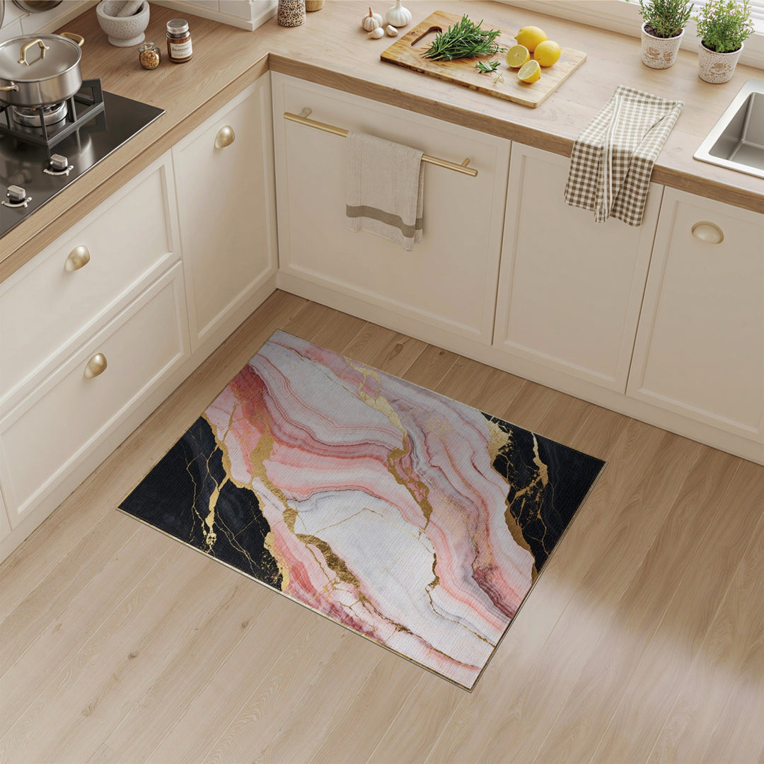 Marble Pink Marble Gold Abstract Area Rug