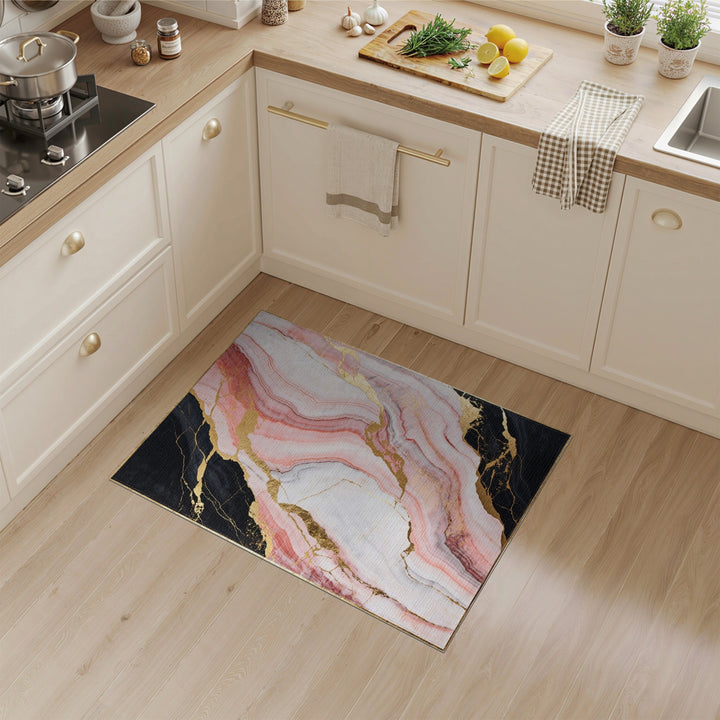 Marble Pink Marble Gold Abstract Area Rug