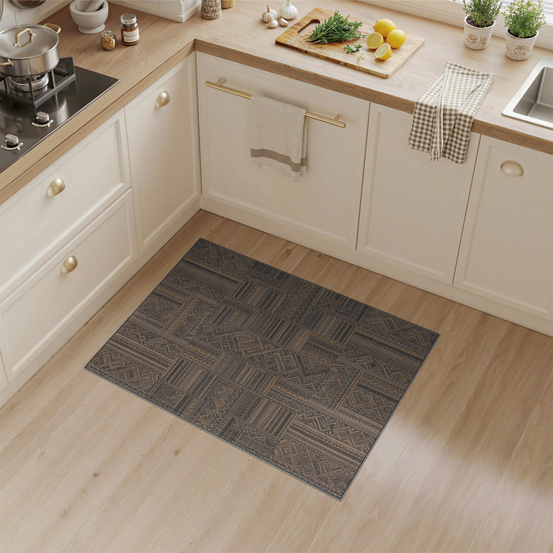 Brown Tan Heritage Tribal Patchwork Area Rug