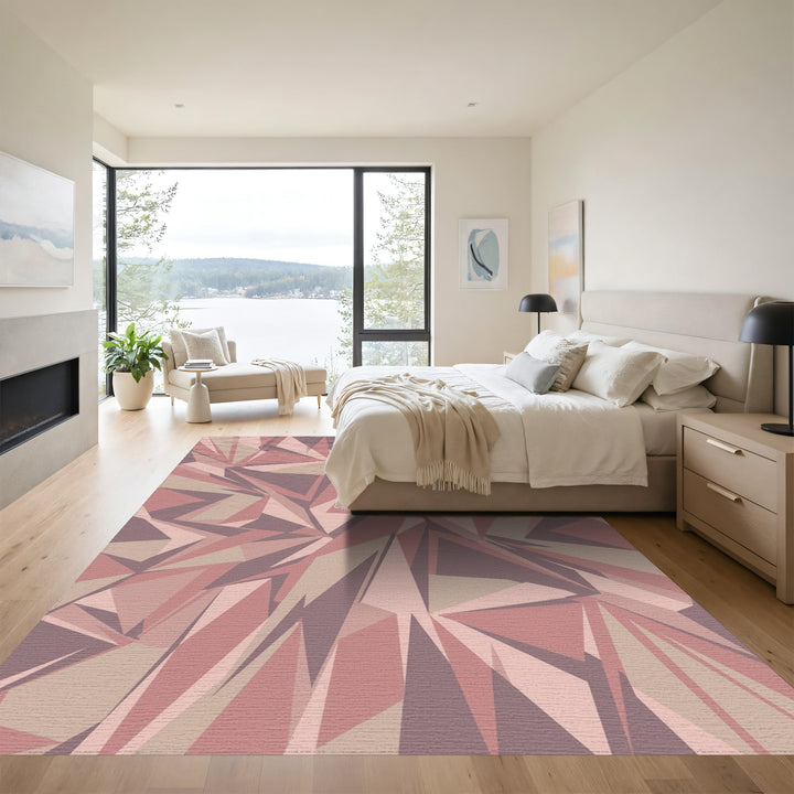 Soft Rose Shattered Geometric Abstract Rug