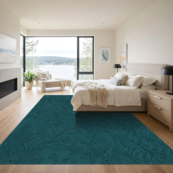 Teal Fern Botanical Woodland Rug