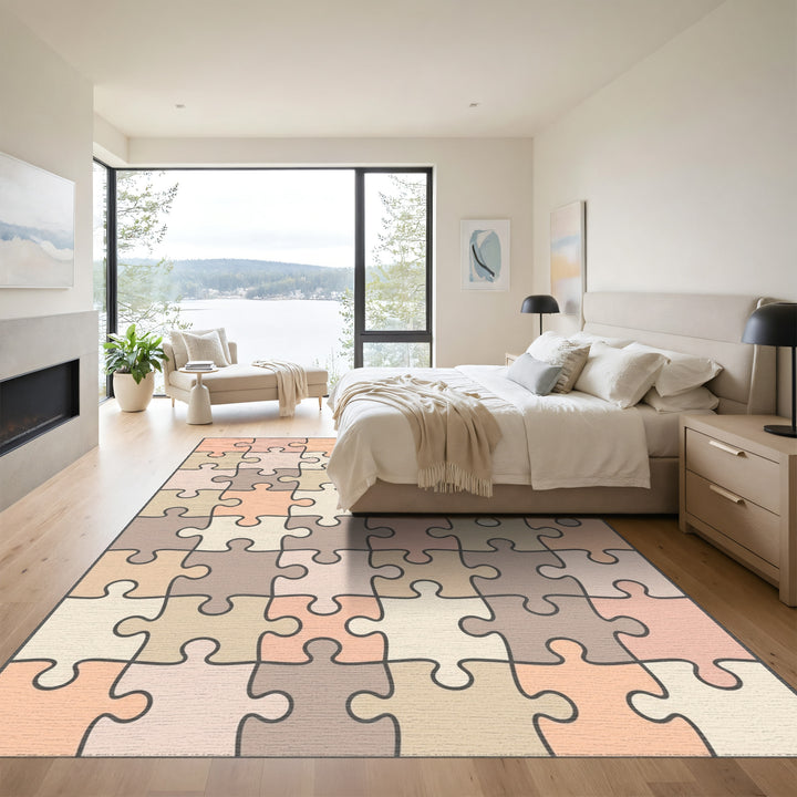 Neutral Tones Puzzle Pieces Rug