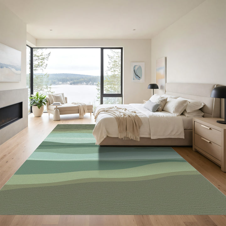 Earthy Green Abstract Wavy Stripes Rug
