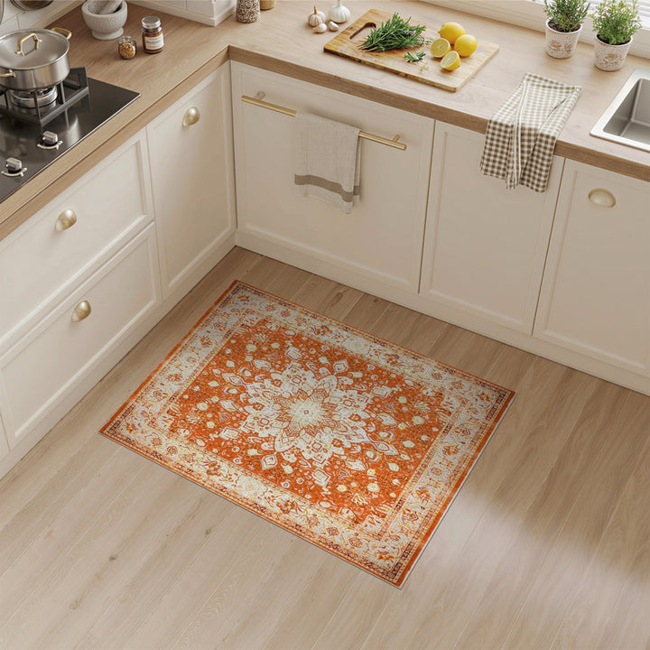 Orange Medallion Distressed Vintage Area Rug
