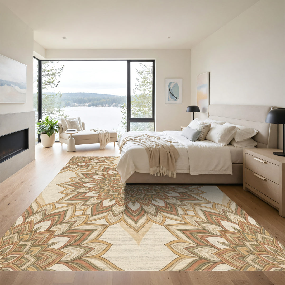Earthy Tone Floral Mandala Medallion Rug