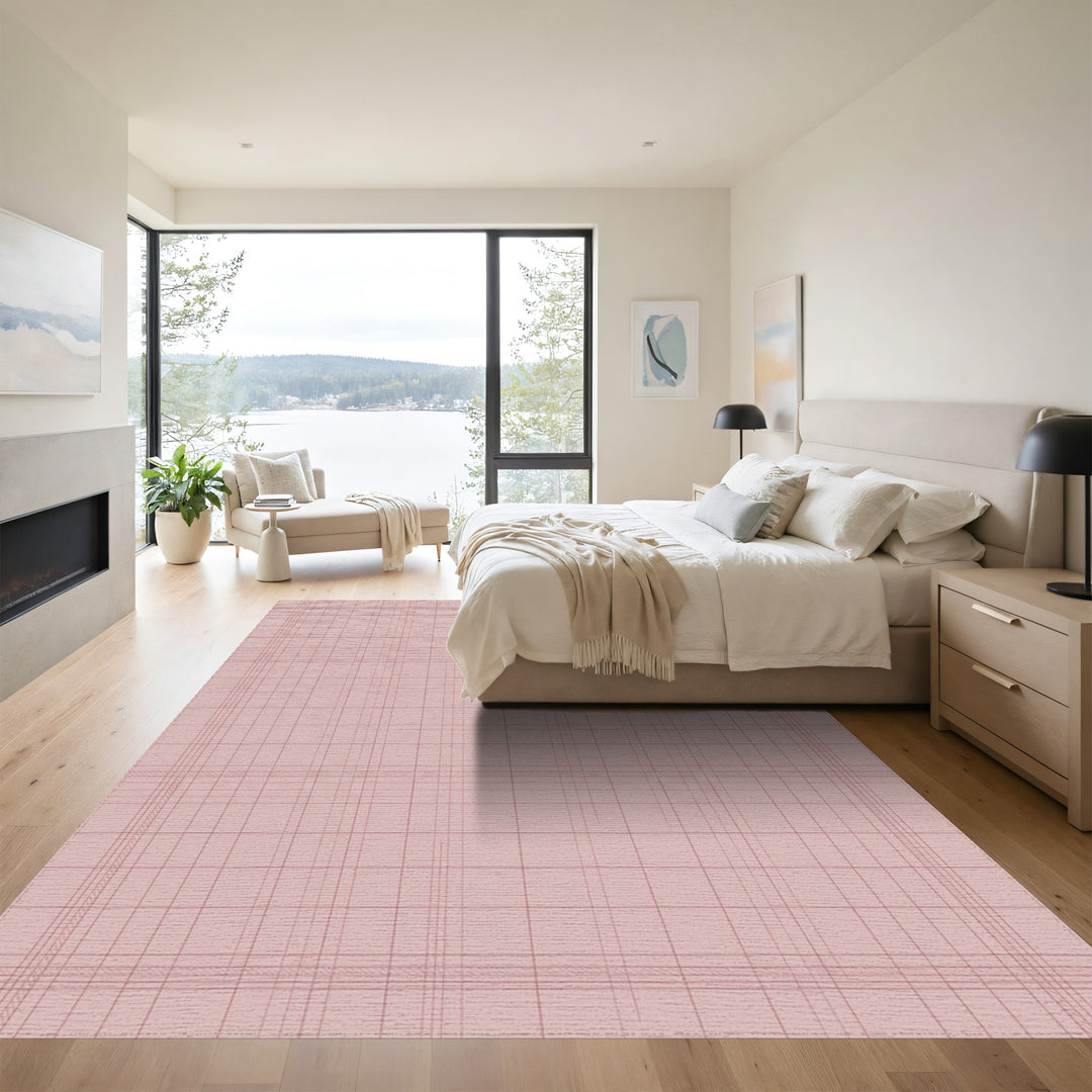 Dusty Rose Plaid Grid Rug