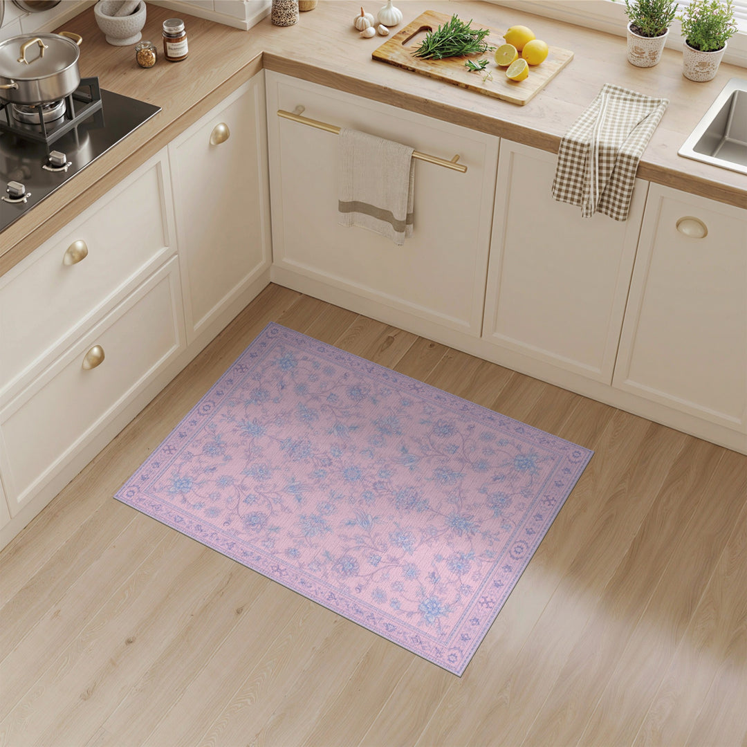 Pink Floral Vintage Washable Area Rug