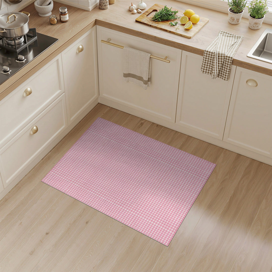 Pink Rustic Farmhouse Pink Gingham Check Area Rug