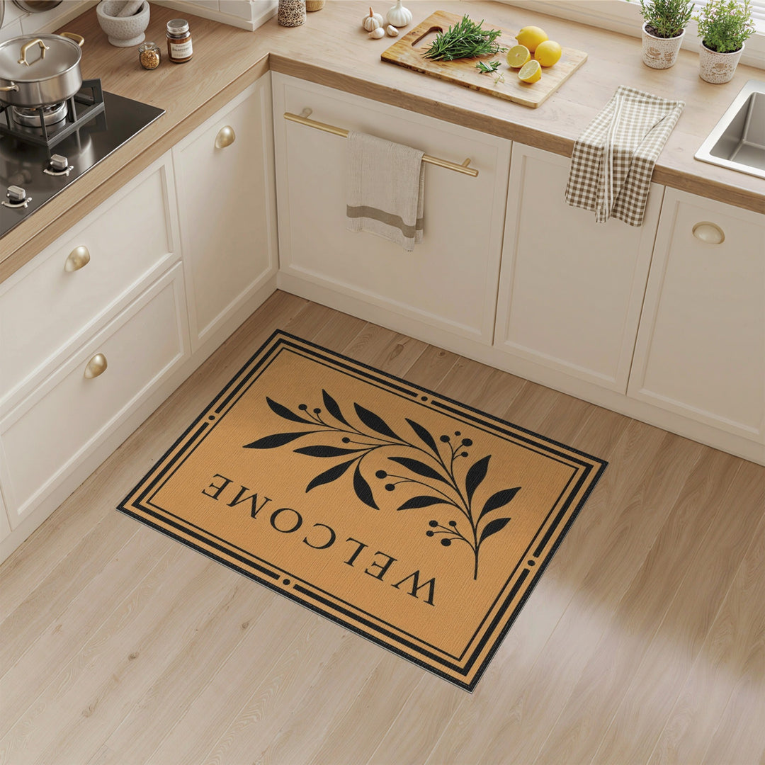 Welcome Tan Floral Area Rug