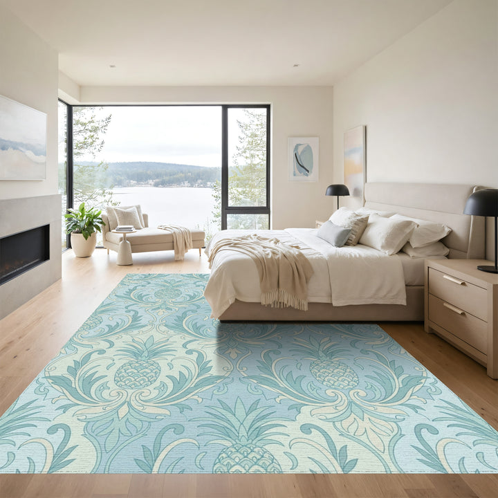 Pale Blue Pineapple Damask Rug