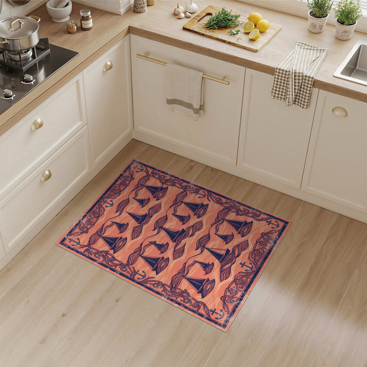 Orange Coastal Sailboat Area Rug