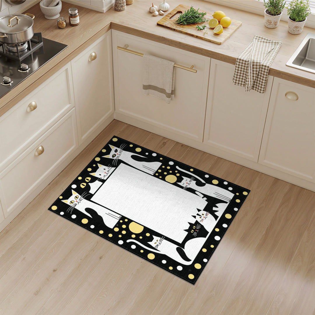 Black White Cartoon Cat Kids Area Rug
