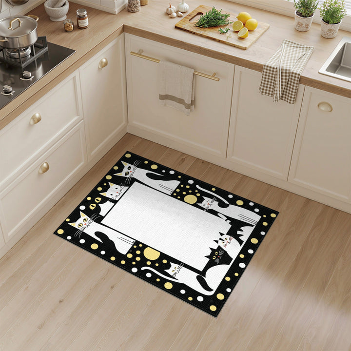 Black White Cartoon Cat Kids Area Rug