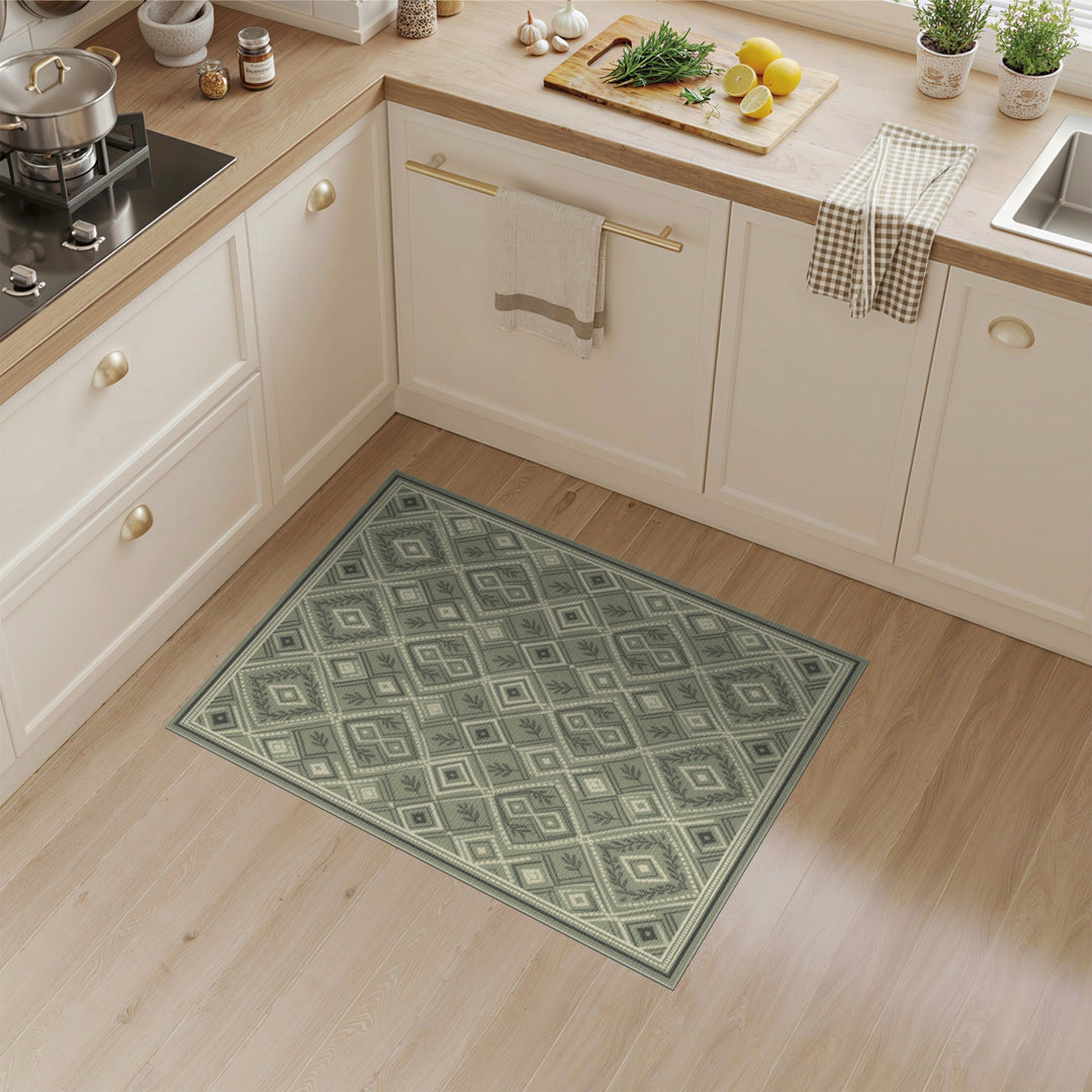Geometric Modern Sage Green Geometric Diamond Area Rug