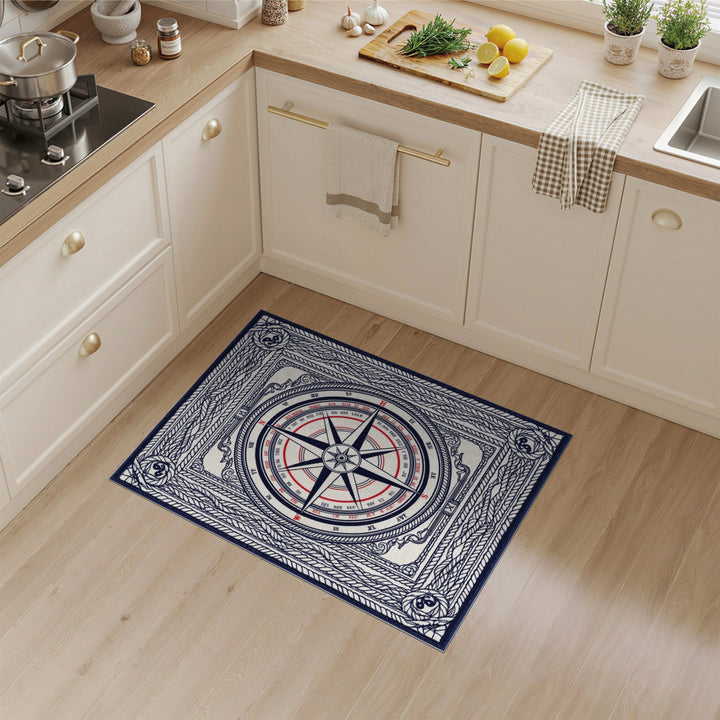 Nautical Compass Rope Border Area Rug