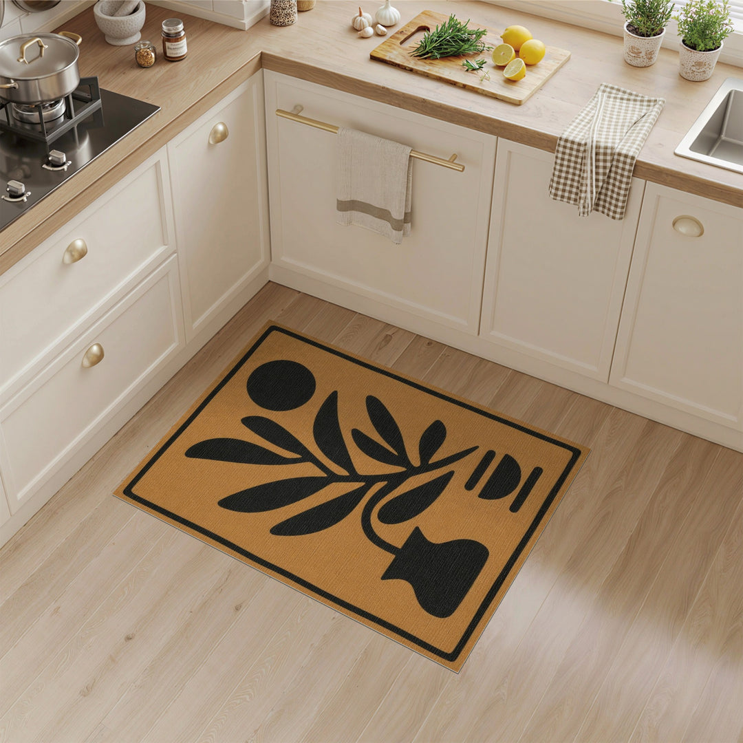 Tan Abstract Botanical Plant Area Rug