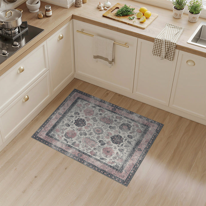 Pink Floral Vintage Area Rug