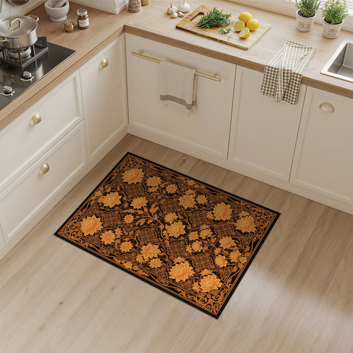 Orange Floral Vintage Area Rug