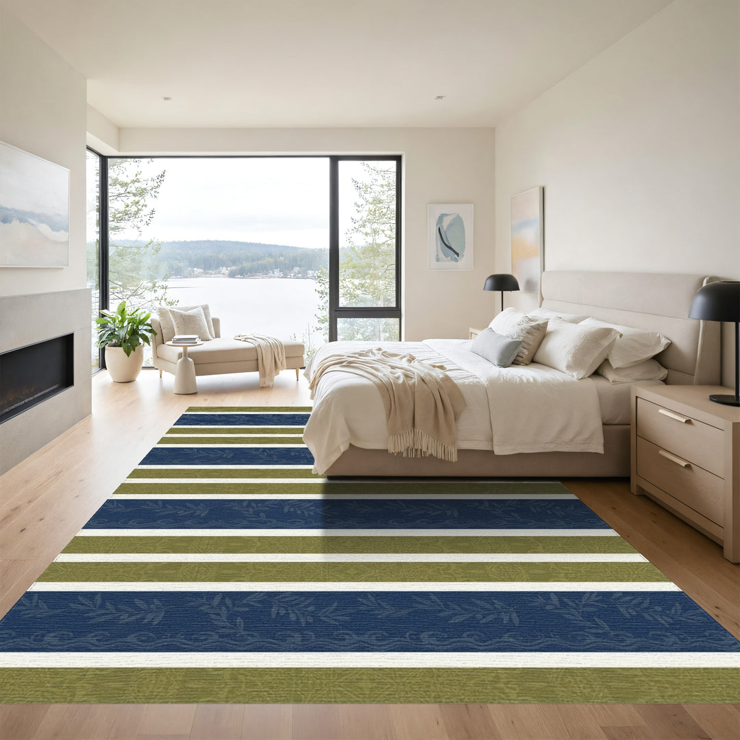 Navy Olive Branch Coastal Stripe Rug