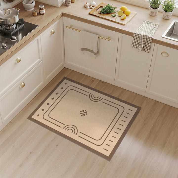Beige Geometric Area Rug with Brown Motif
