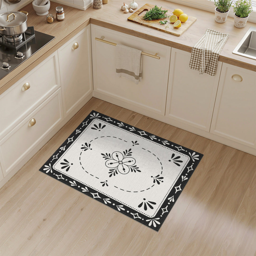Black White Floral Vintage Black and White Area Rug