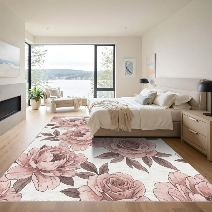 Blush Pink Floral Garden Bloom Rug