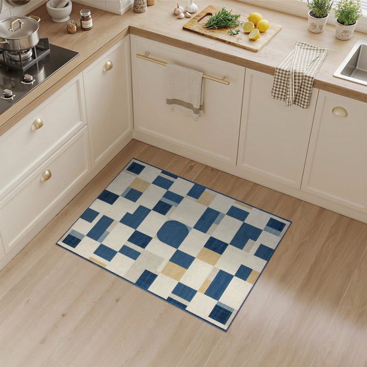 Blue Geometric Area Rug with Abstract Shapes