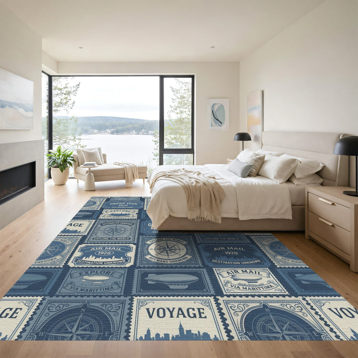 Vintage Air Mail Compass Stamps Rug