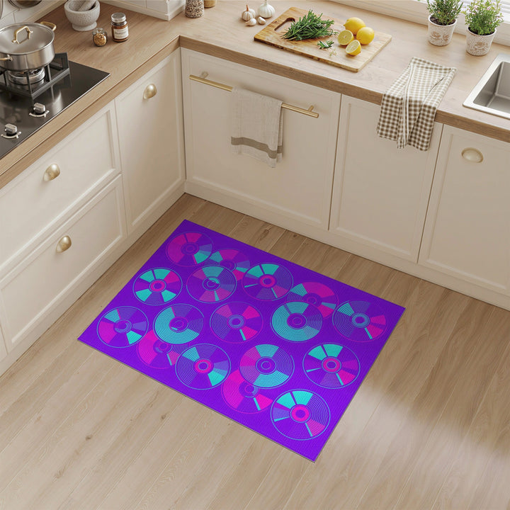 Purple Vinyl Record Geometric Area Rug