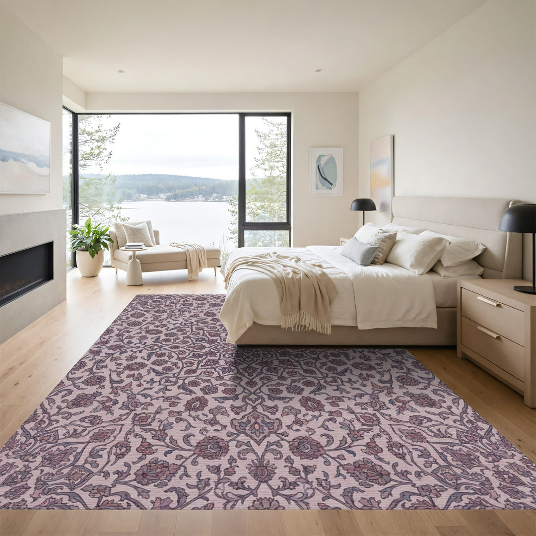 Mauve Floral Intricate Mandala Rug