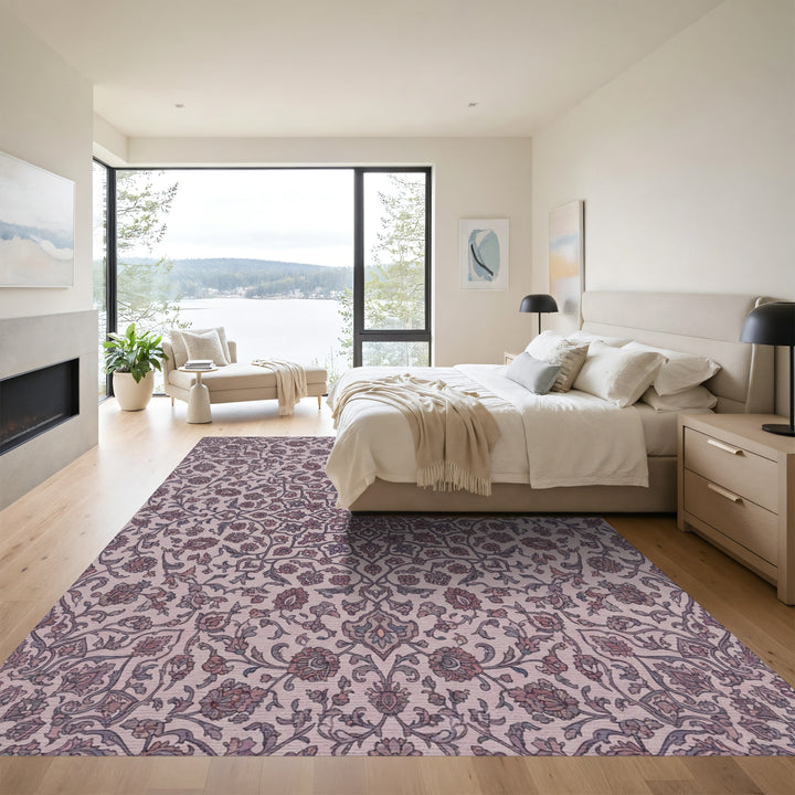 Mauve Floral Intricate Mandala Rug