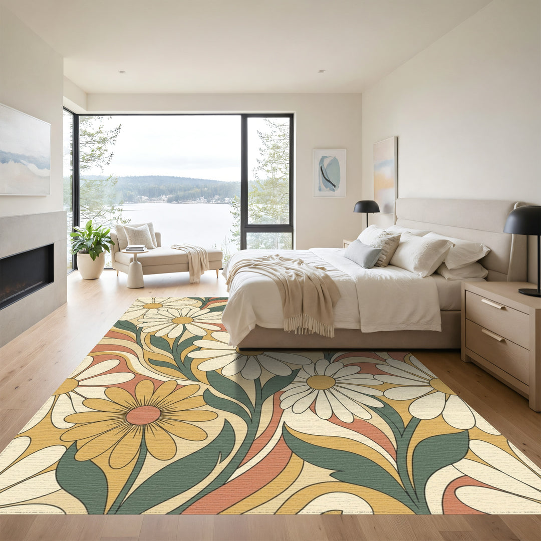 Groovy Daisy Swirl Floral Rug