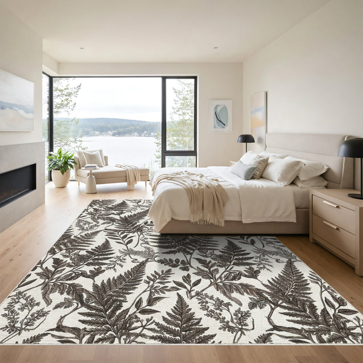 Vintage Sepia Fern Botanical Arrangement Rug